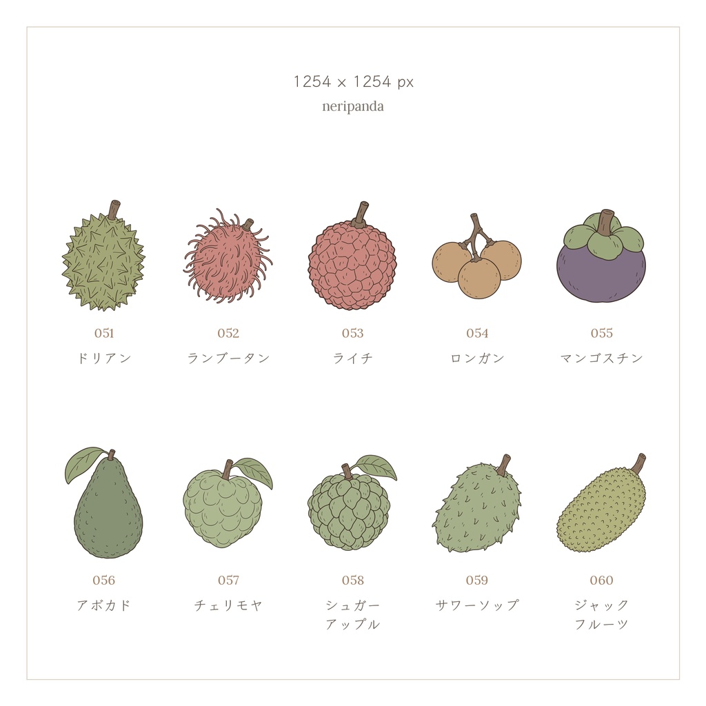 シンプルかわいい果物100種類|配信・サムネイル用 透過PNG100点+PSD同梱