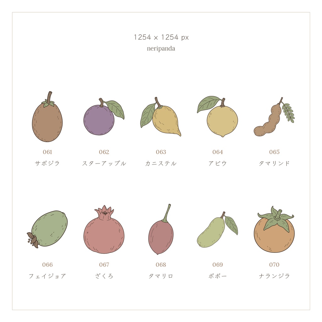 シンプルかわいい果物100種類|配信・サムネイル用 透過PNG100点+PSD同梱