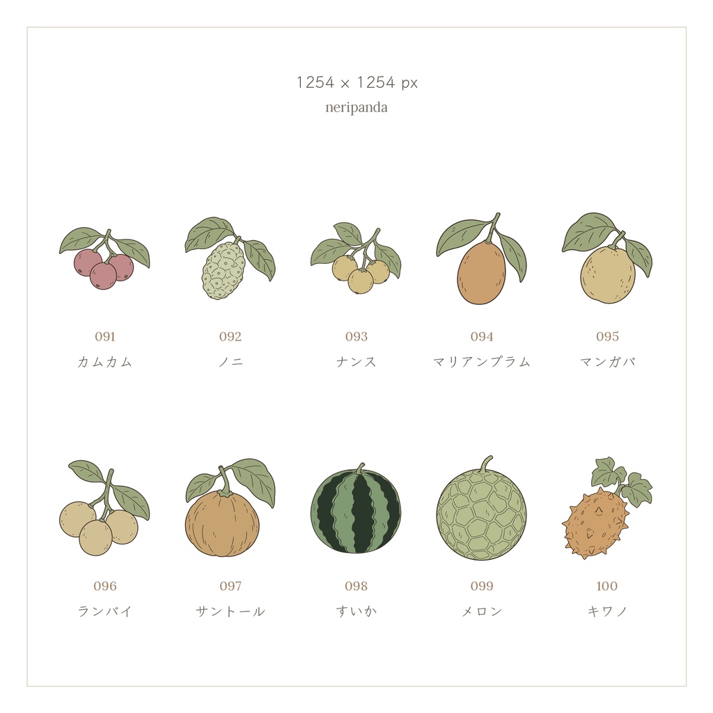 シンプルかわいい果物100種類|配信・サムネイル用 透過PNG100点+PSD同梱