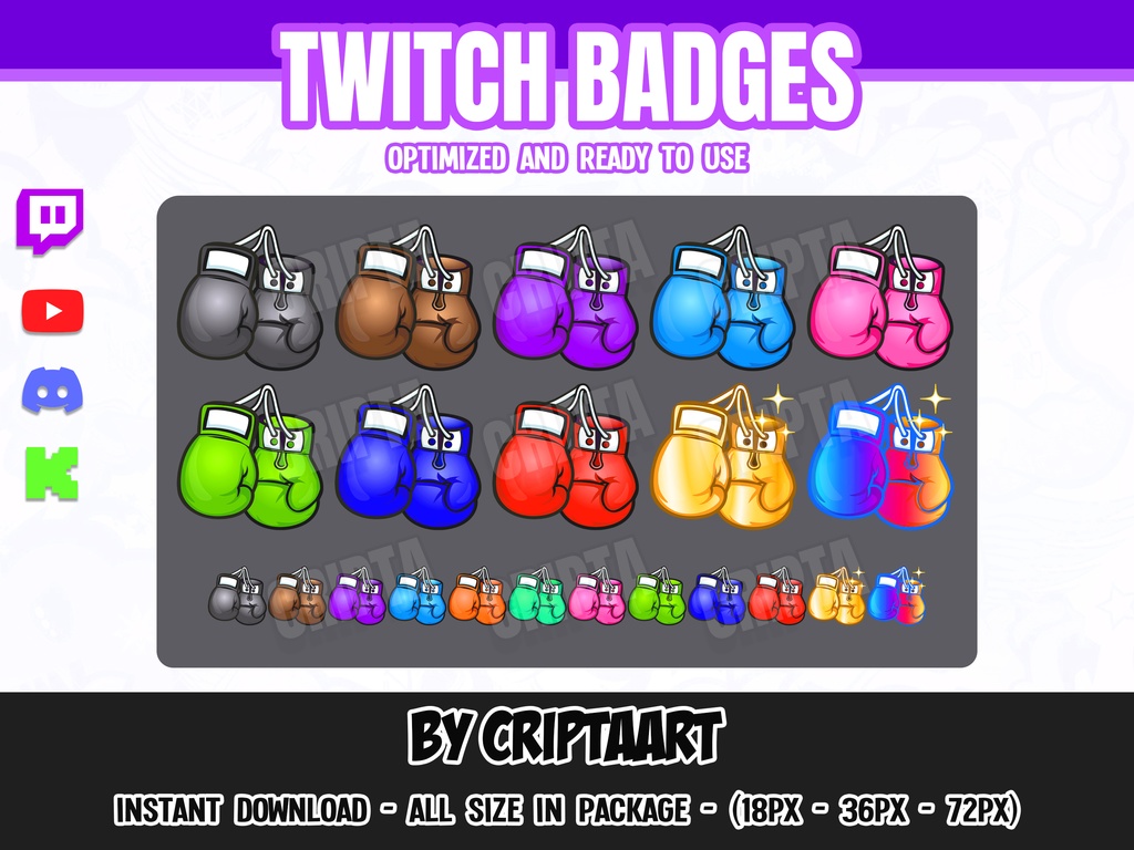 Boxing gloves Twitch badges, boxer bit badges, training, sport, fighting, items for stream, discord, youtube, kick, tiktok