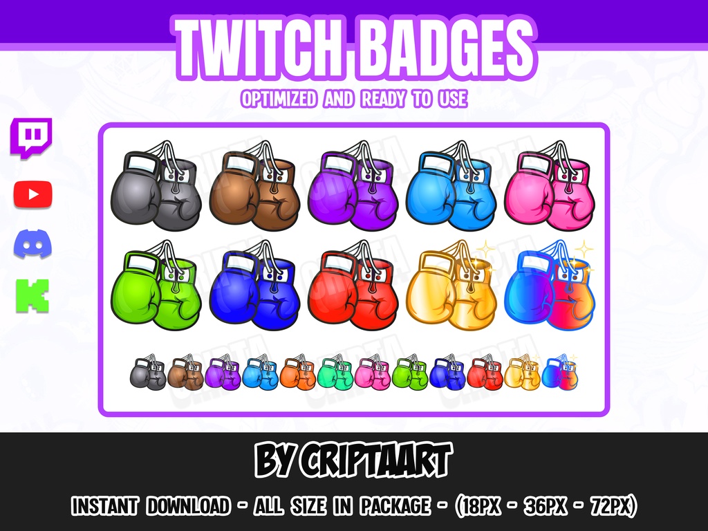 Boxing gloves Twitch badges, boxer bit badges, training, sport, fighting, items for stream, discord, youtube, kick, tiktok