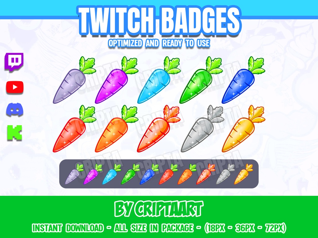 カワイイニンジンバッジ | Kawaii Carrot Sub Badges for Twitch, Discord, YouTube, Kick