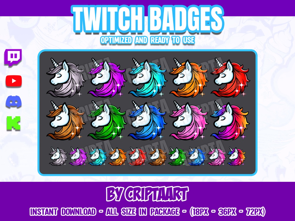 ユニコーンバッジ:Twitch・Discord用カワイイ幻想デザイン