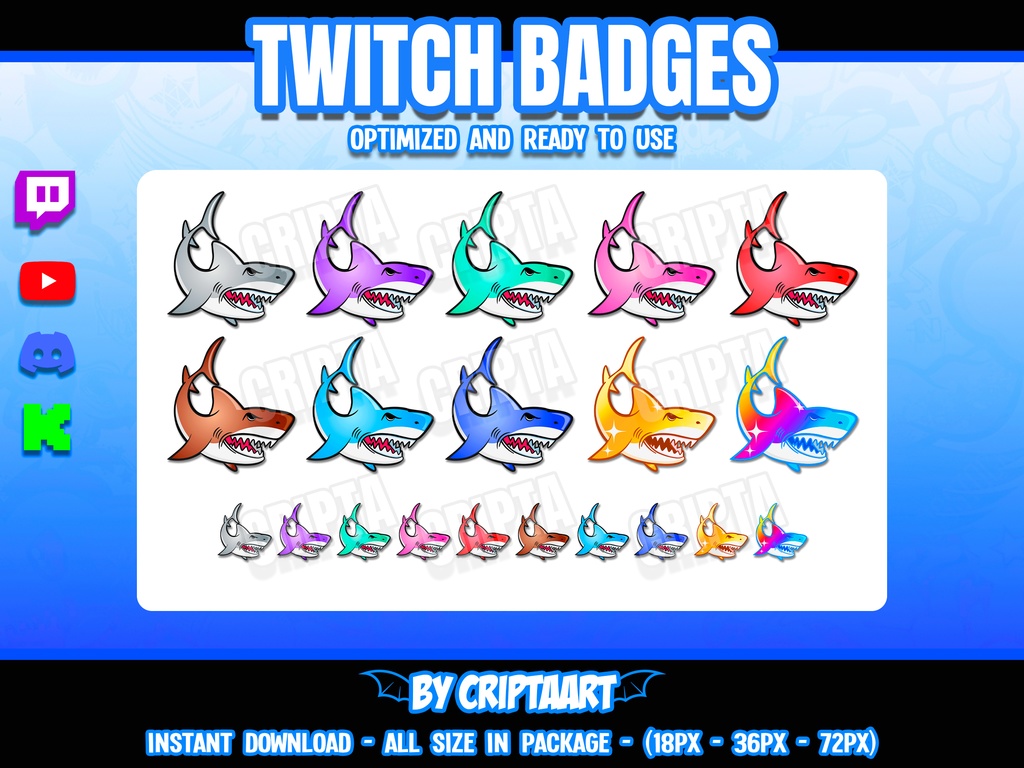 Shark サメ Badges: Fierce for Twitch & Discord