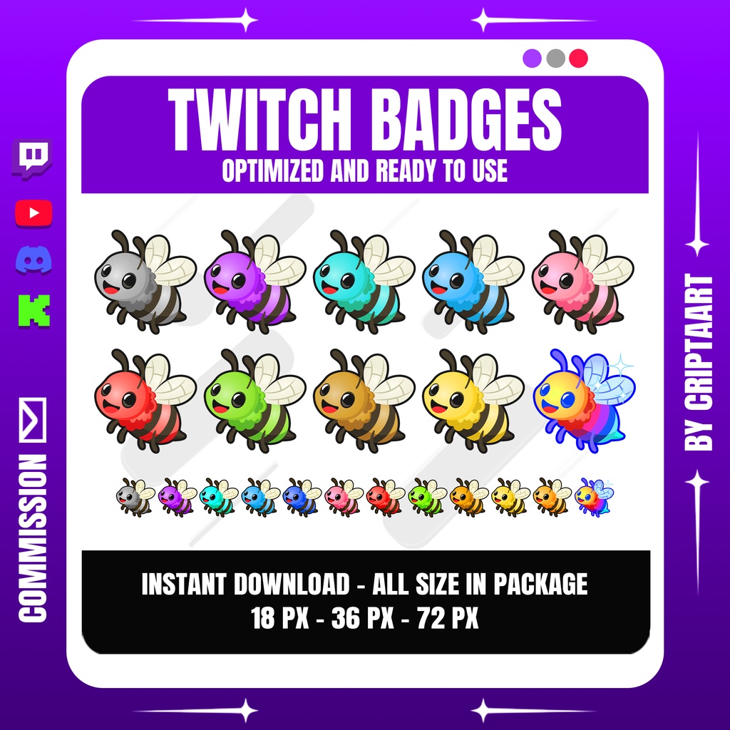 かわいいハチ サブバッジ | Kawaii Bee Sub Badges for Twitch, Discord, YouTube, TikTok, Kick