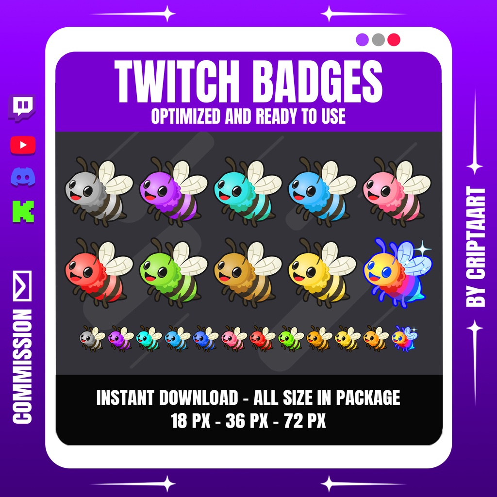 かわいいハチ サブバッジ | Kawaii Bee Sub Badges for Twitch, Discord, YouTube, TikTok, Kick