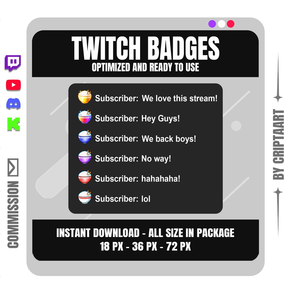 ご飯ボウル サブバッジ | Rice Bowl Sub Badges for Twitch, Discord, YouTube, TikTok