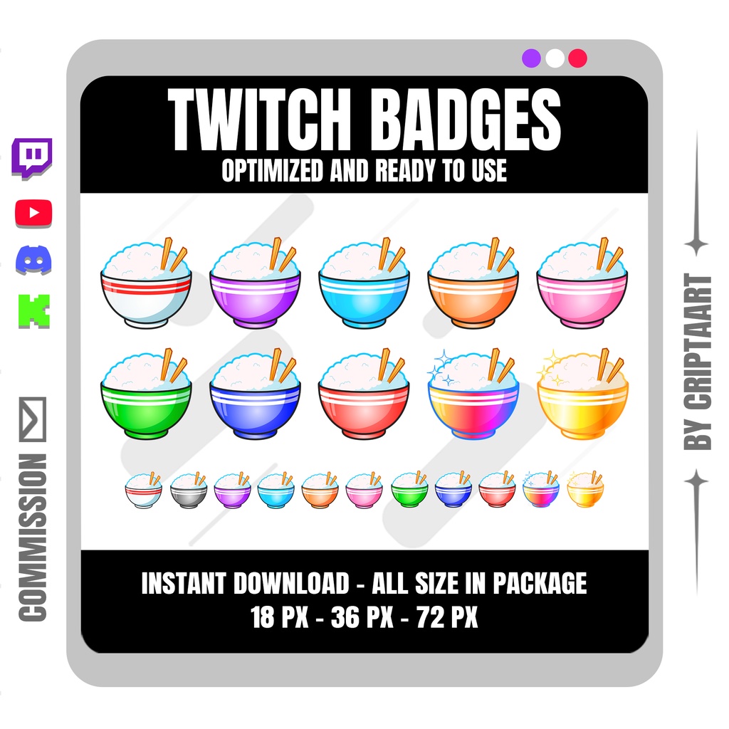 ご飯ボウル サブバッジ | Rice Bowl Sub Badges for Twitch, Discord, YouTube, TikTok