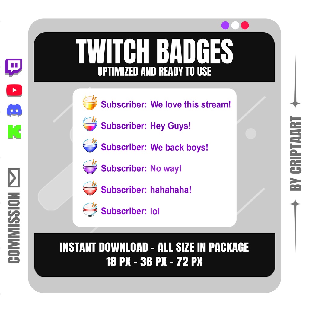 ご飯ボウル サブバッジ | Rice Bowl Sub Badges for Twitch, Discord, YouTube, TikTok