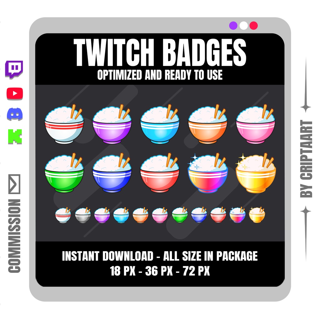 ご飯ボウル サブバッジ | Rice Bowl Sub Badges for Twitch, Discord, YouTube, TikTok