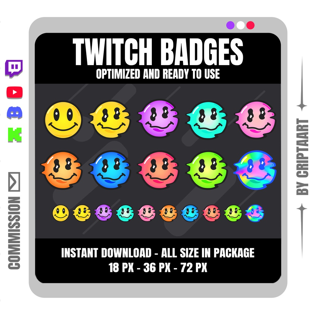 Trippy Smiley Face Sub Badges | Psychedelic Y2K Vaporwave スマイリーフェイス サブバッジ