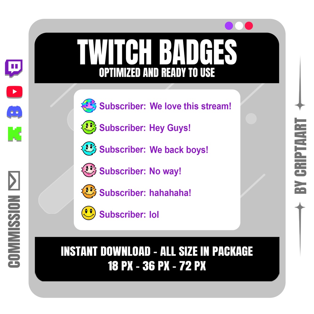 Trippy Smiley Face Sub Badges | Psychedelic Y2K Vaporwave スマイリーフェイス サブバッジ