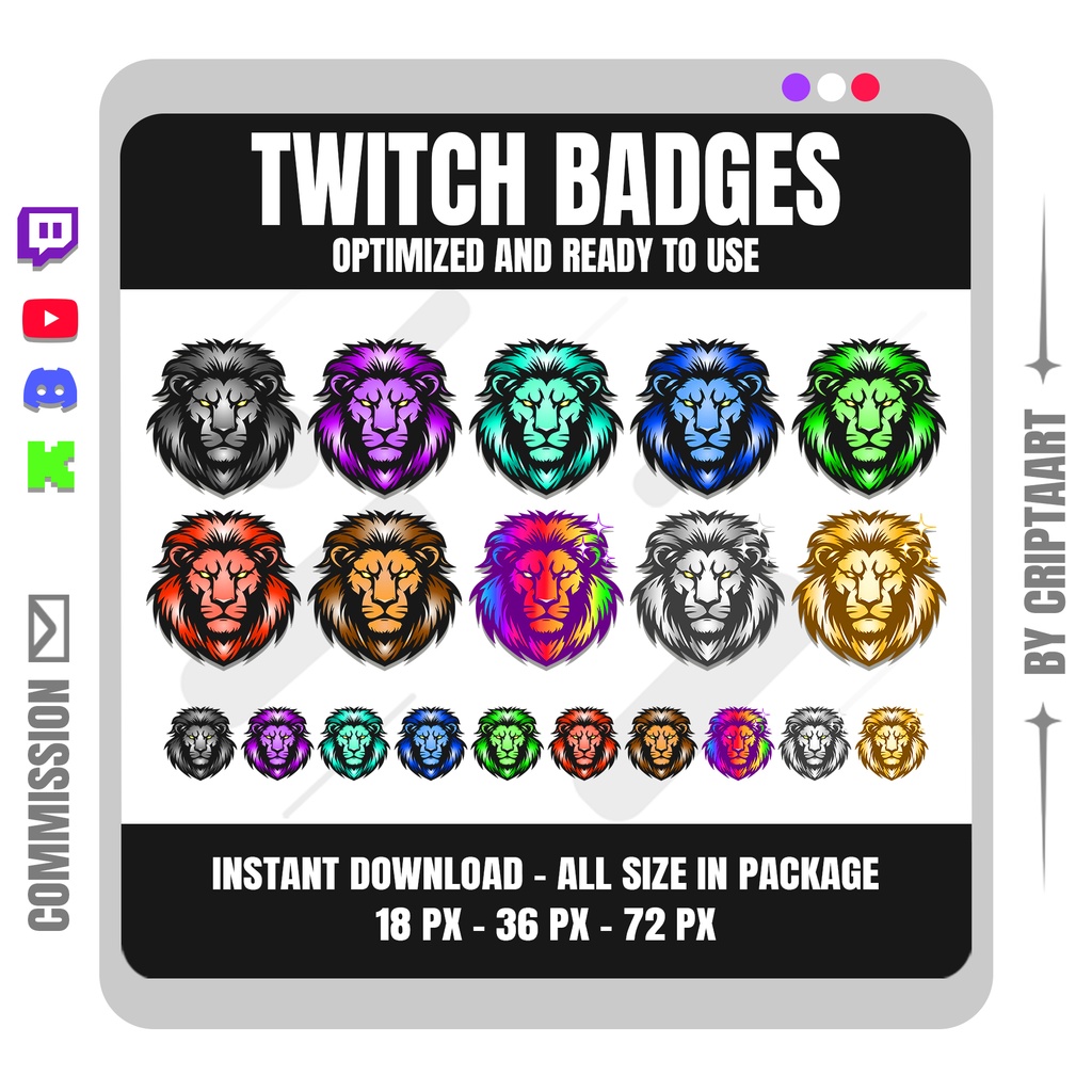 Lion Sub Badges | Twitch Discord YouTube TikTok Kick | ライオン サブバッジ