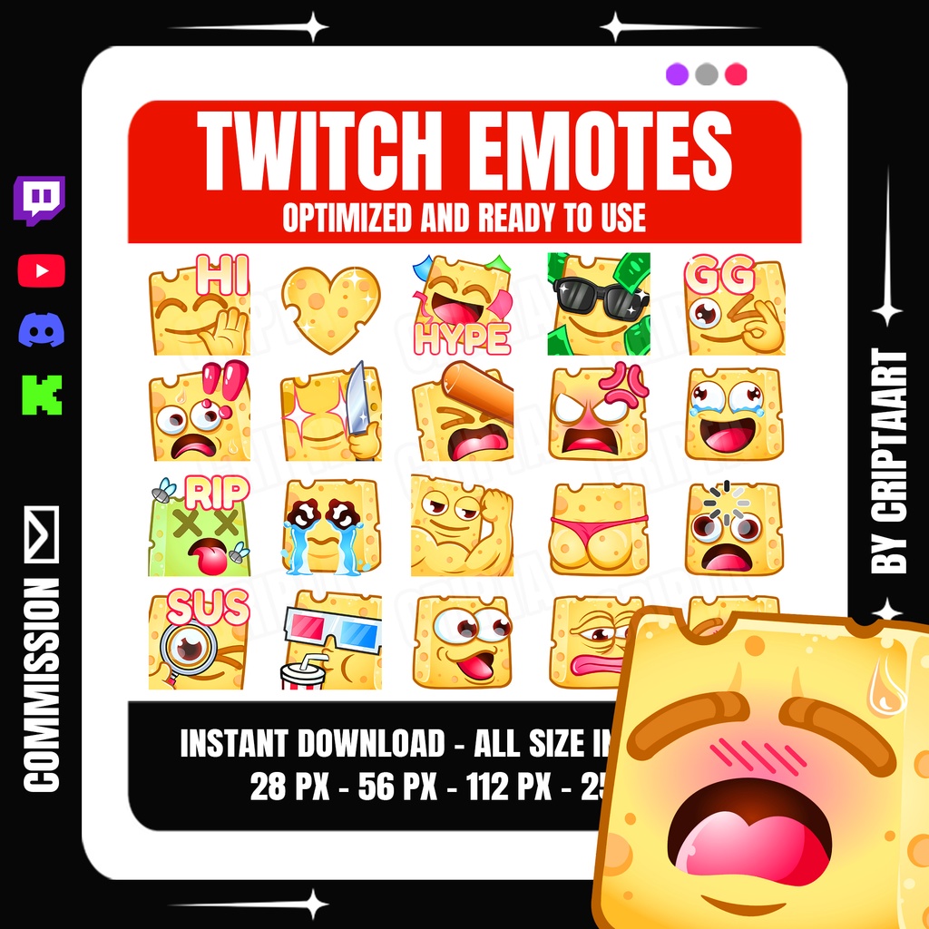 チーズ 絵文字 メガパック | Twitch Discord YouTube TikTok Kick