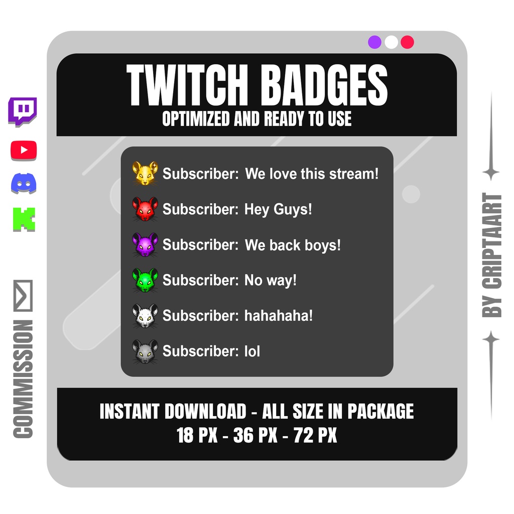 ラット サブバッジ | ダーク系Twitch・YouTube・Discord・TikTokバッジ