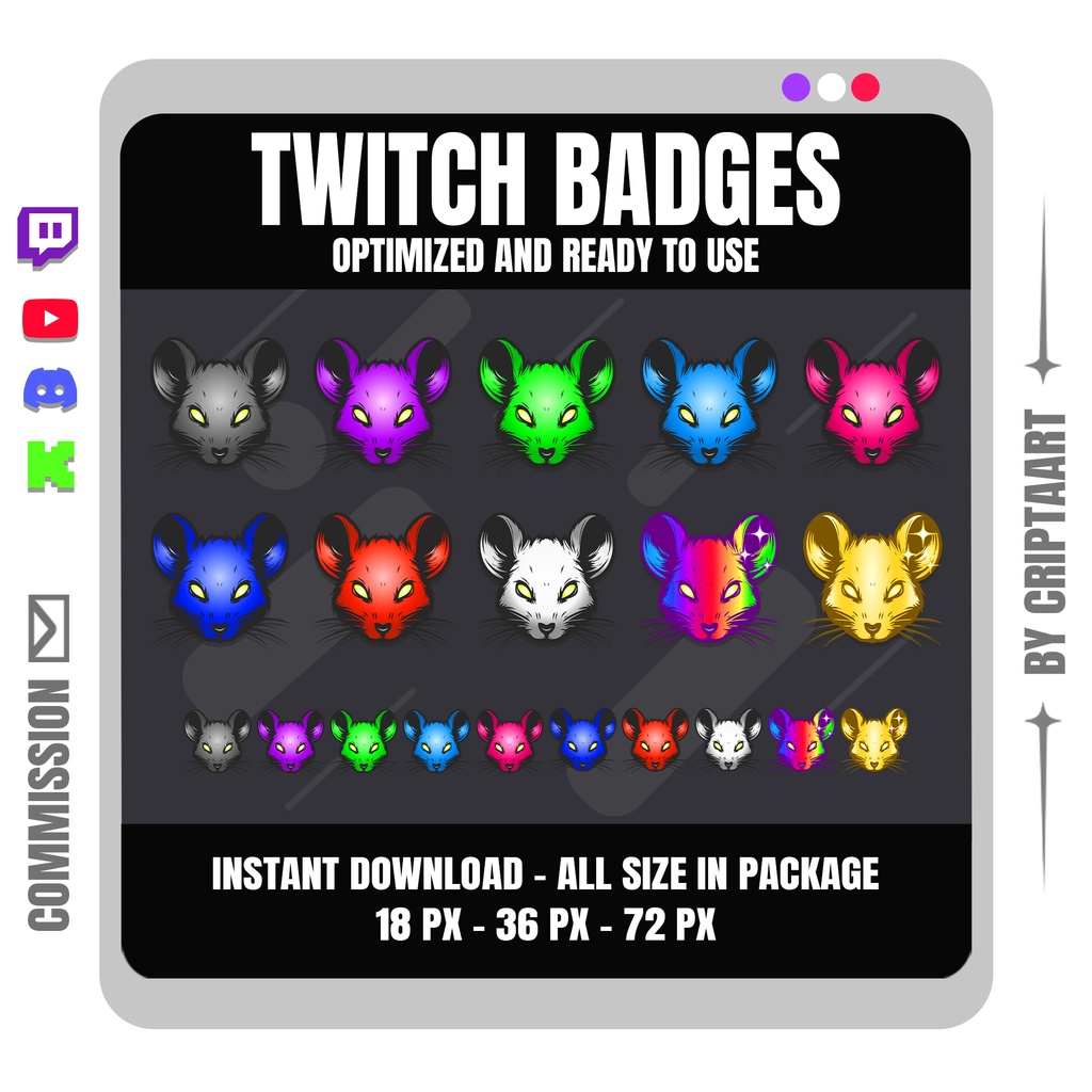 ラット サブバッジ | ダーク系Twitch・YouTube・Discord・TikTokバッジ