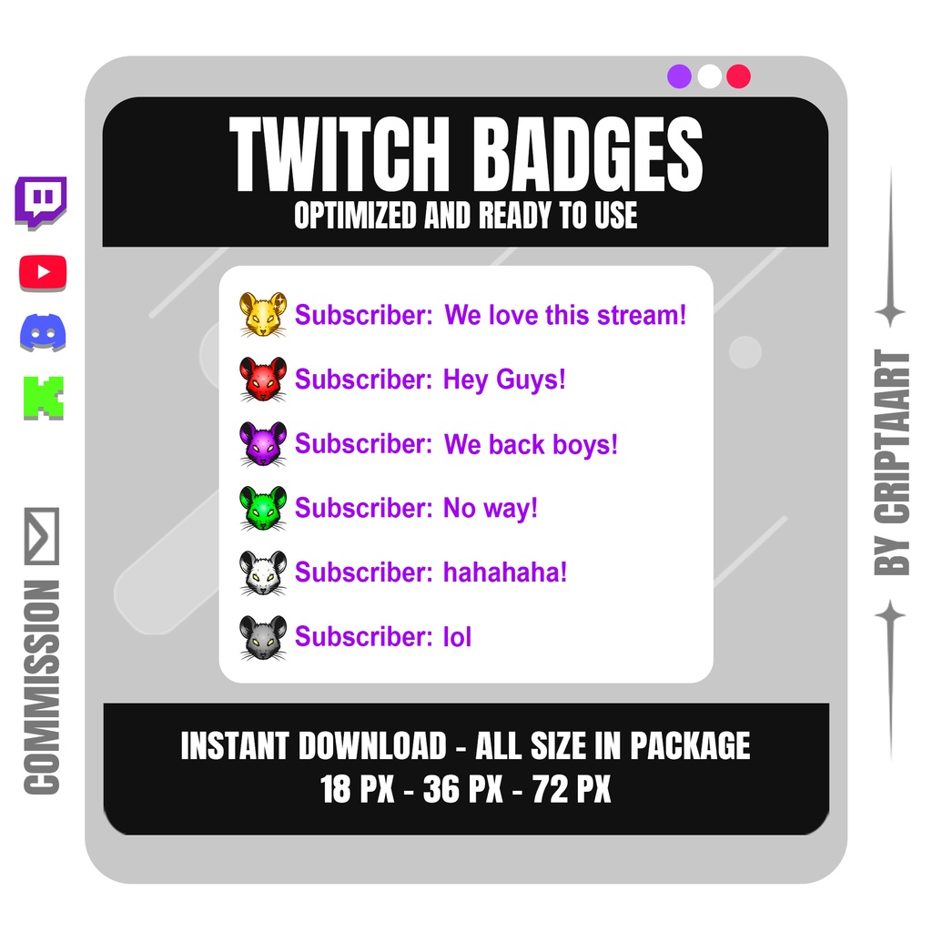 ラット サブバッジ | ダーク系Twitch・YouTube・Discord・TikTokバッジ