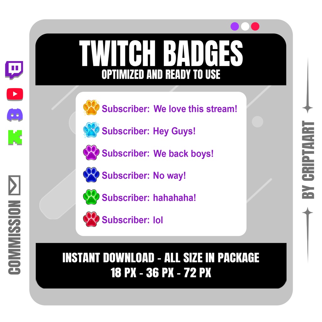 犬の足跡サブバッジ | かわいいカワイイTwitch・YouTube・Discord・TikTokバッジ