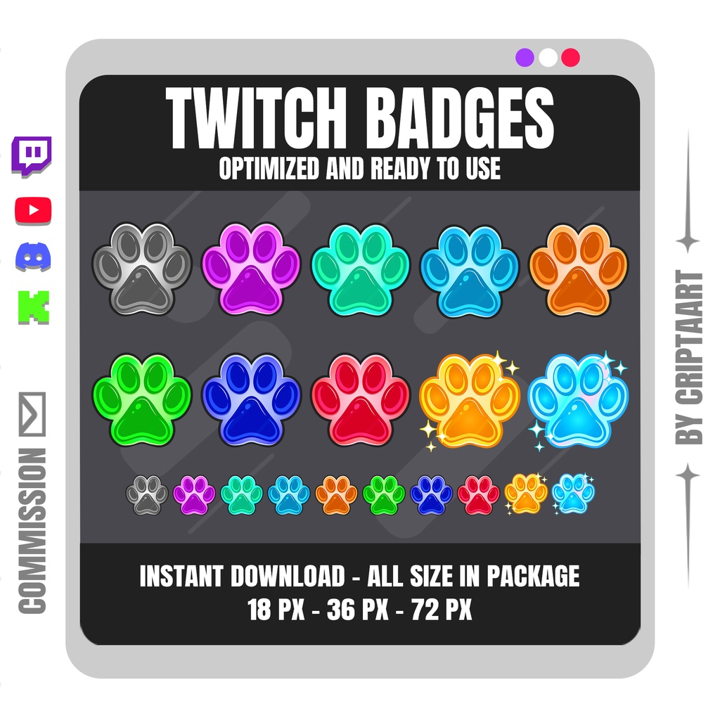 犬の足跡サブバッジ | かわいいカワイイTwitch・YouTube・Discord・TikTokバッジ