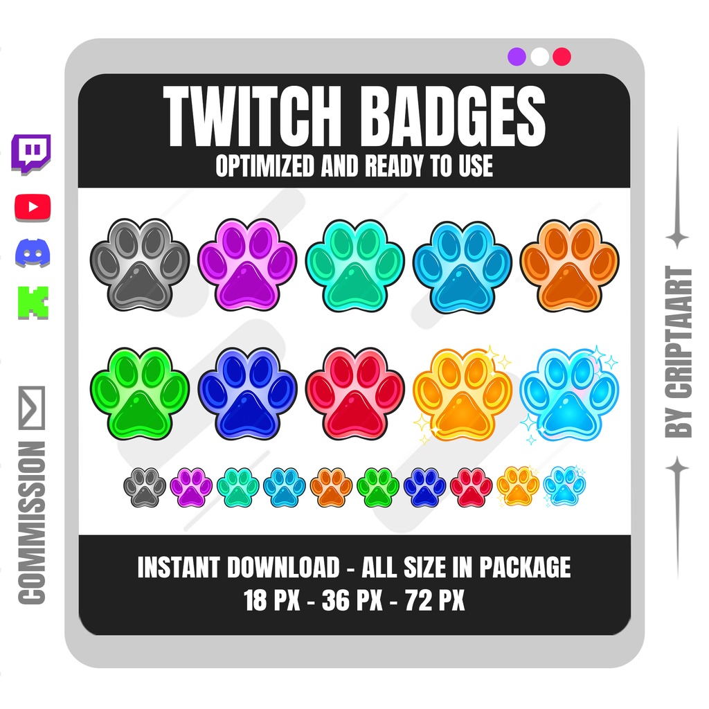 犬の足跡サブバッジ | かわいいカワイイTwitch・YouTube・Discord・TikTokバッジ