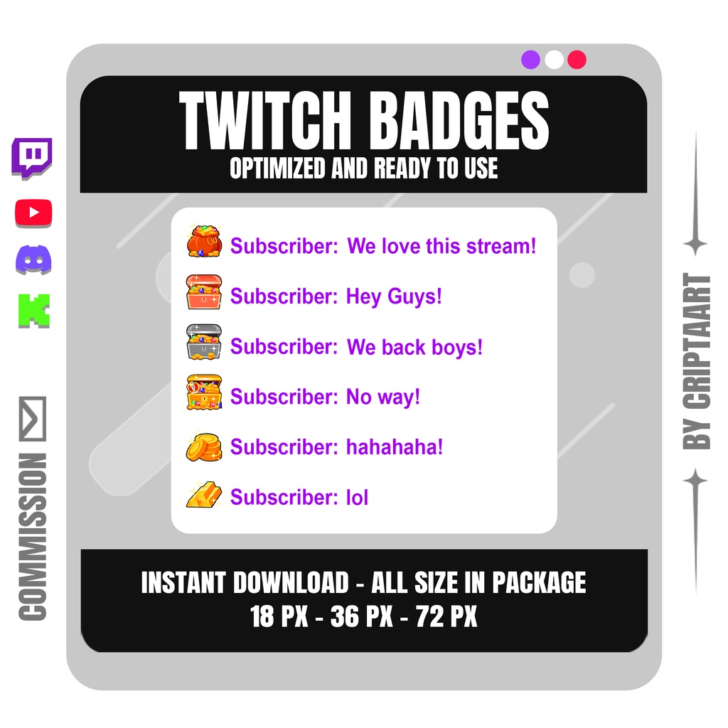 宝物サブバッジ | 金貨・金塊・宝箱 Twitch バッジ (配信者向け RPG・海賊・ゲームデザイン)