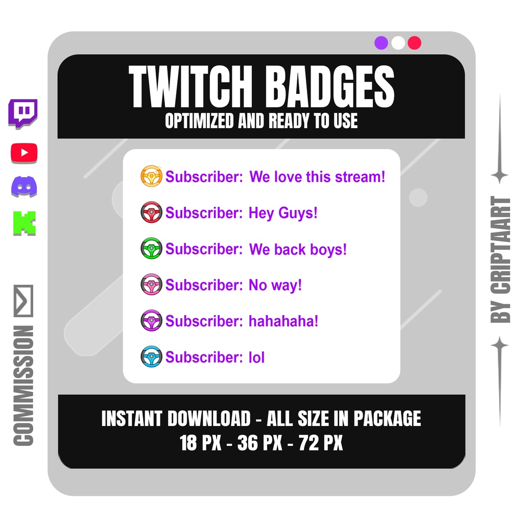 ハンドル サブバッジ | 車・レース・ゲーム向け Twitch バッジ (配信者用)