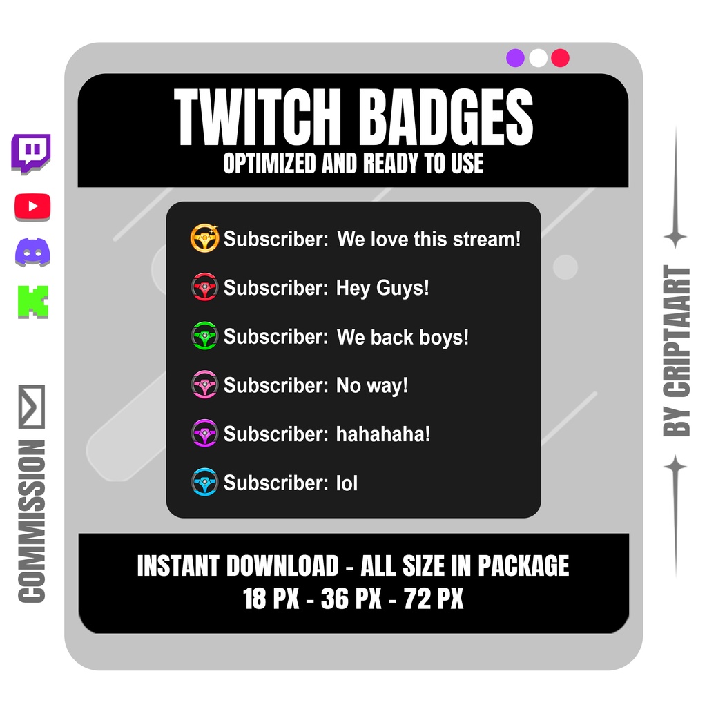 ハンドル サブバッジ | 車・レース・ゲーム向け Twitch バッジ (配信者用)