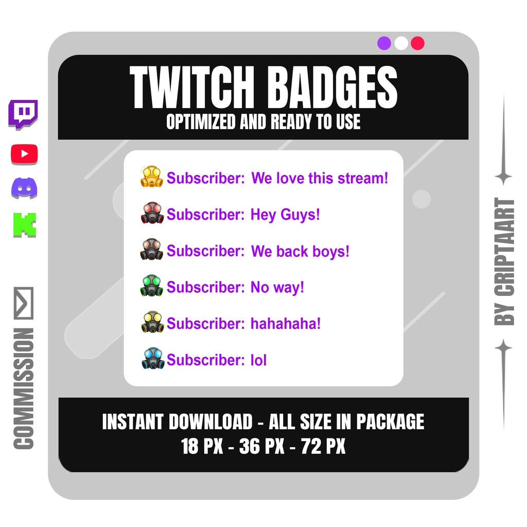 ガスマスク サブバッジ | バイオハザード・アポカリプス・サイバーパンク Twitch バッジ (配信者用)