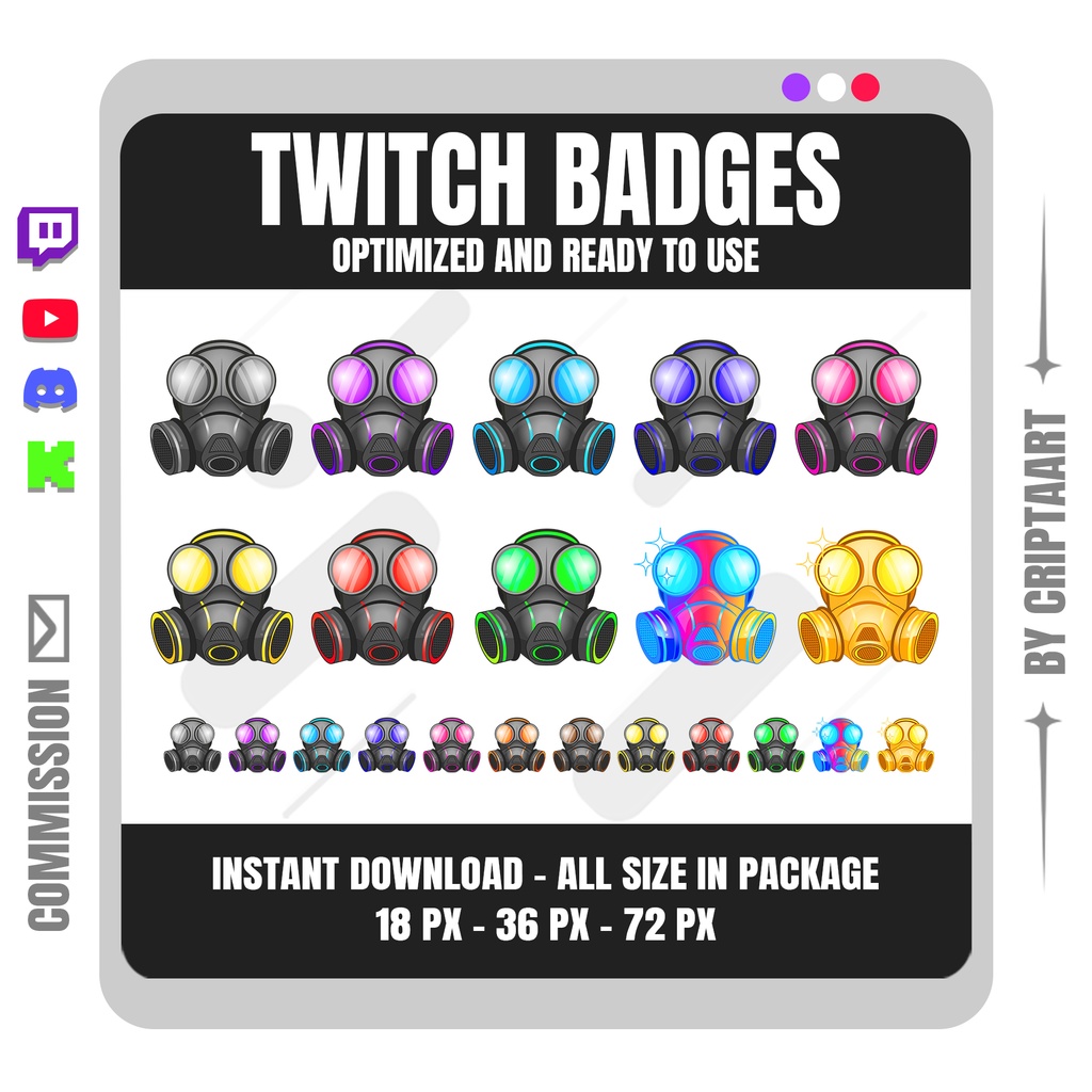 ガスマスク サブバッジ | バイオハザード・アポカリプス・サイバーパンク Twitch バッジ (配信者用)