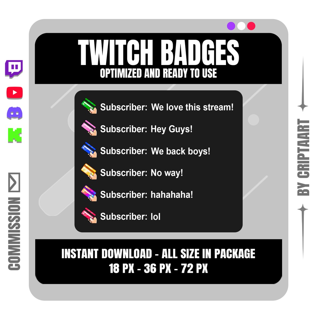 クレジットカード サブバッジ 配信者向け ロイヤリティアイコン Twitch Discord YouTube TikTok Kick