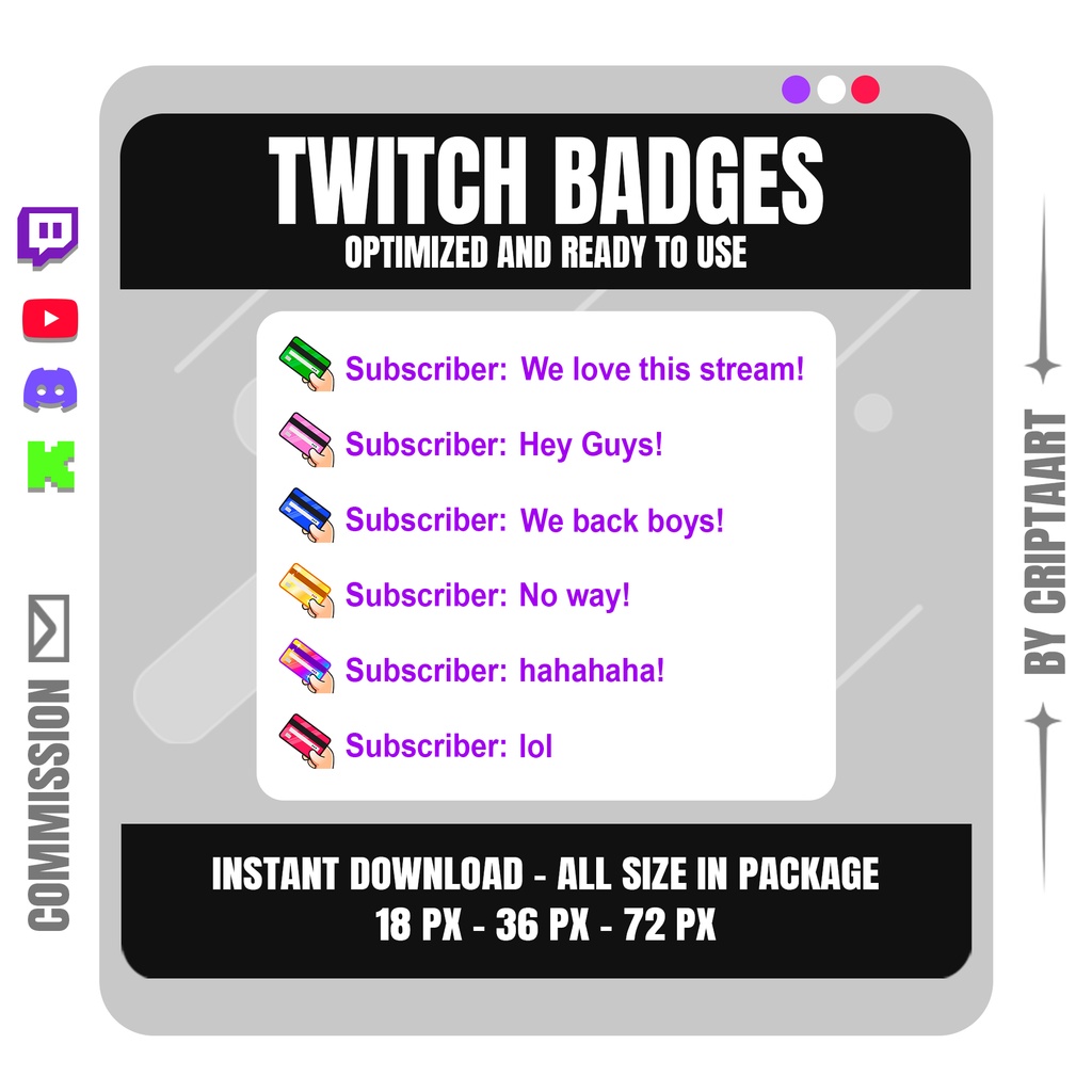 クレジットカード サブバッジ 配信者向け ロイヤリティアイコン Twitch Discord YouTube TikTok Kick
