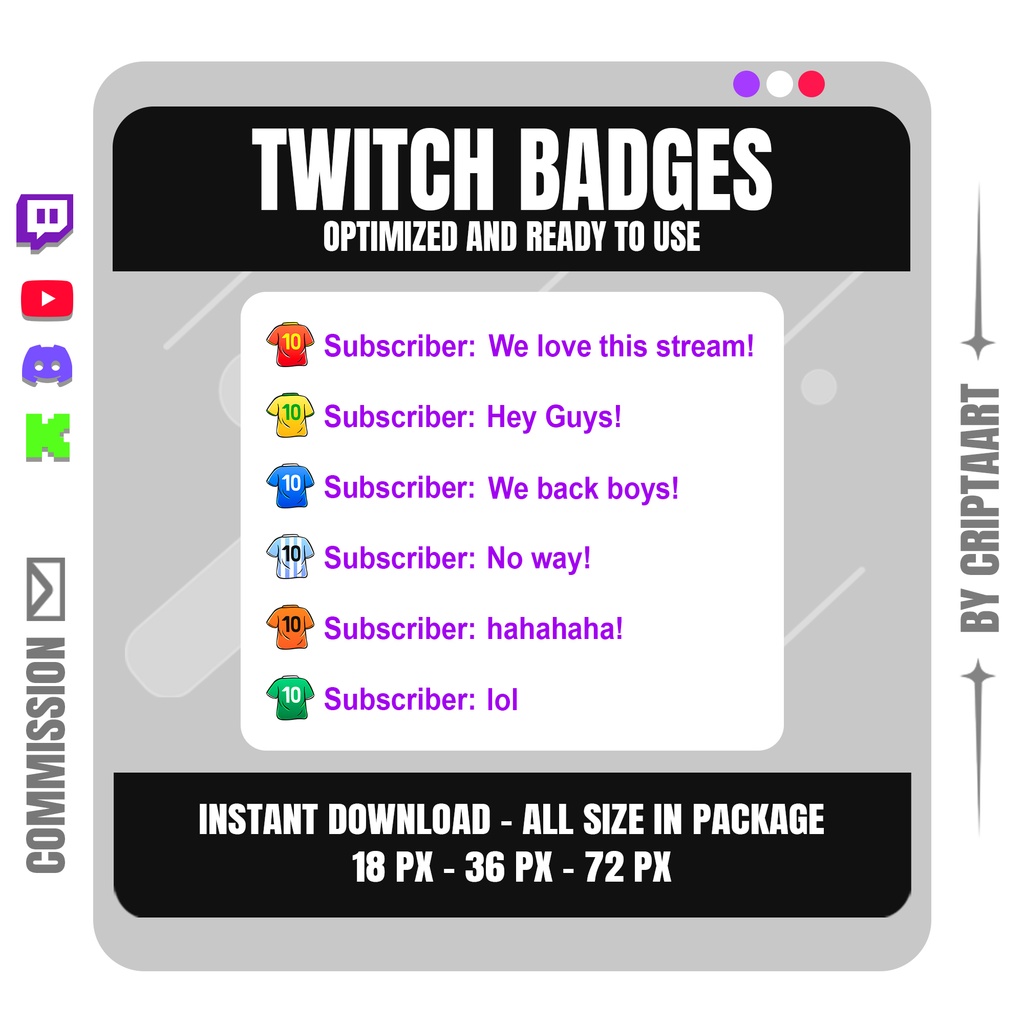 サッカーユニフォーム サブバッジ 配信者向け ロイヤリティアイコン Twitch Discord YouTube TikTok Kick