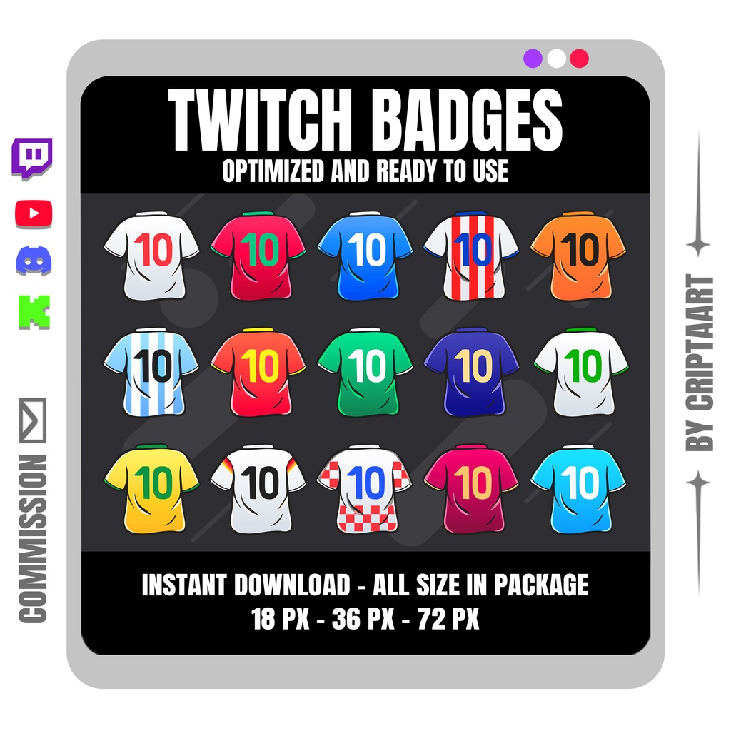 サッカーユニフォーム サブバッジ 配信者向け ロイヤリティアイコン Twitch Discord YouTube TikTok Kick