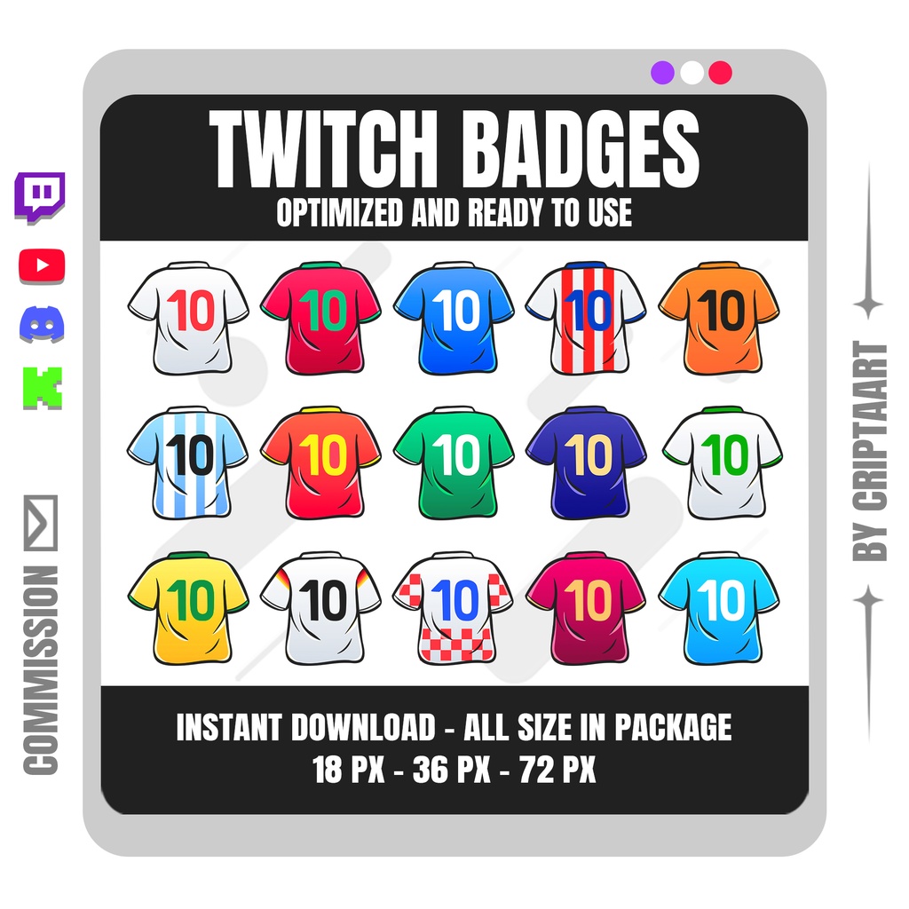サッカーユニフォーム サブバッジ 配信者向け ロイヤリティアイコン Twitch Discord YouTube TikTok Kick