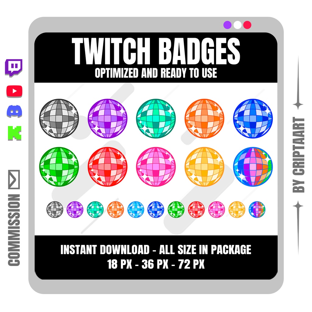 ディスコボール Twitch サブバッジ | レトロ音楽 DJ ストリーマー向けデザイン | Twitch Discord YouTube TikTok Kick