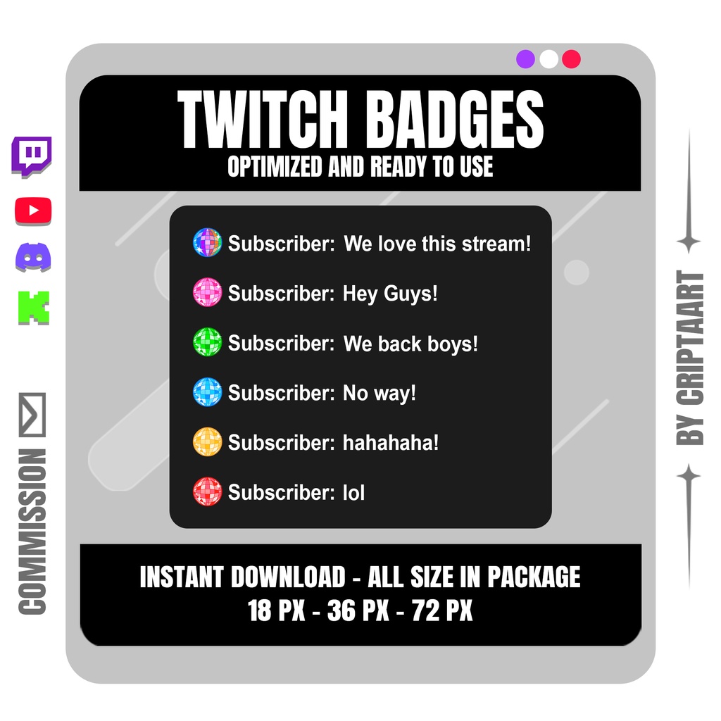 ディスコボール Twitch サブバッジ | レトロ音楽 DJ ストリーマー向けデザイン | Twitch Discord YouTube TikTok Kick