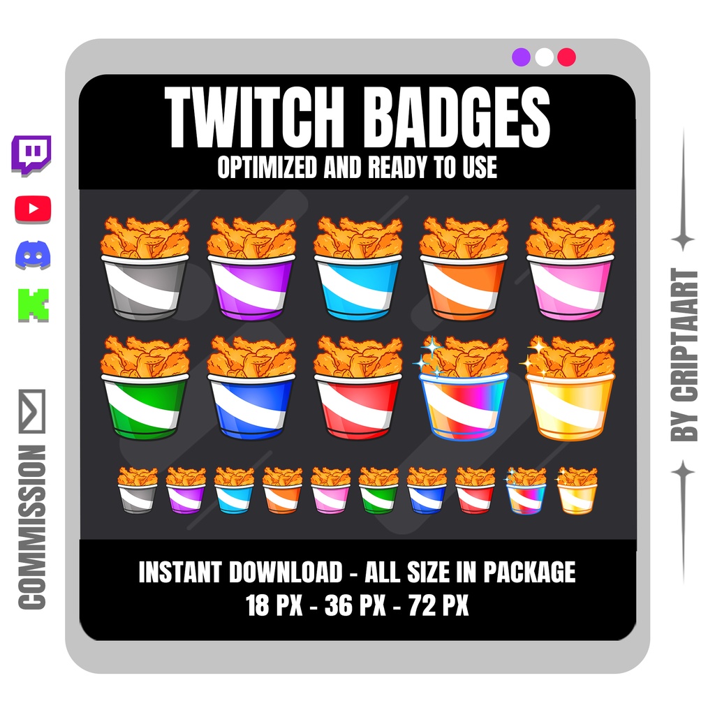 フライドチキンボウル Twitch サブバッジ | ファストフード デザイン ストリーマー向け | Twitch Discord YouTube TikTok