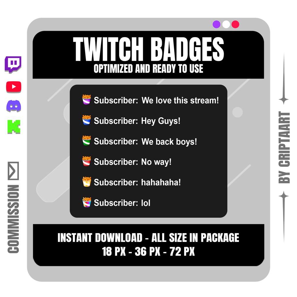 フライドチキンボウル Twitch サブバッジ | ファストフード デザイン ストリーマー向け | Twitch Discord YouTube TikTok