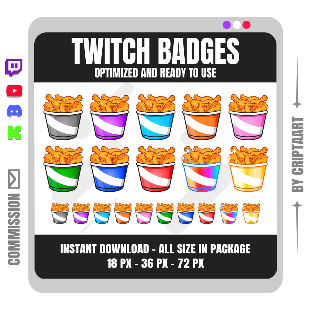 フライドチキンボウル Twitch サブバッジ | ファストフード デザイン ストリーマー向け | Twitch Discord YouTube TikTok