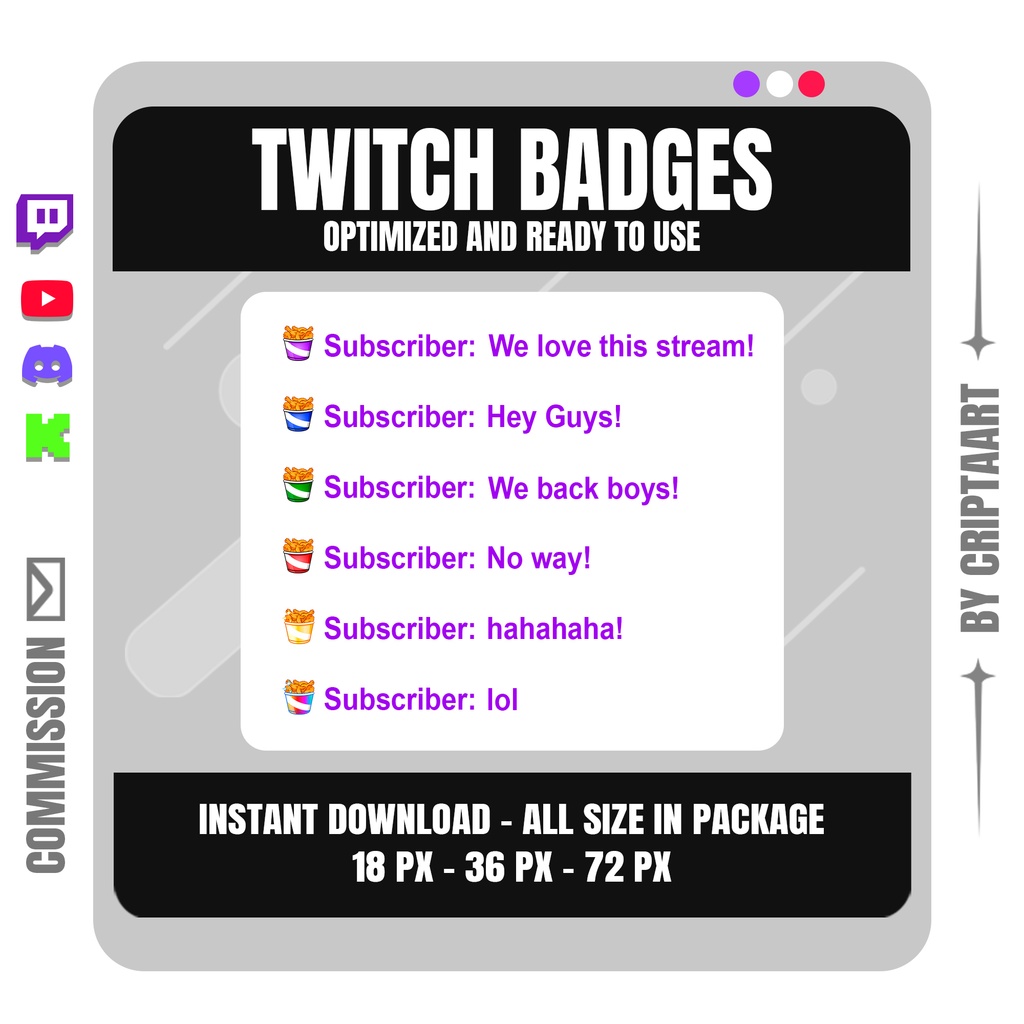 フライドチキンボウル Twitch サブバッジ | ファストフード デザイン ストリーマー向け | Twitch Discord YouTube TikTok