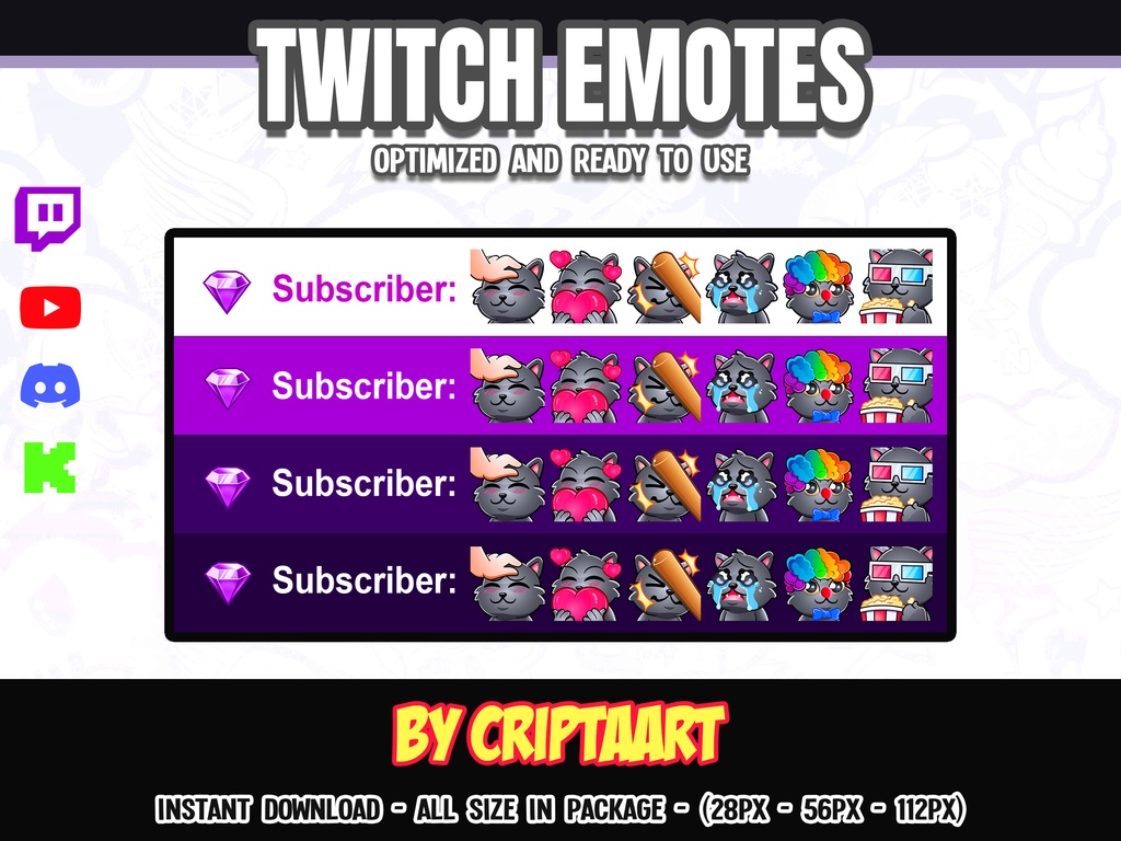 黒猫・グレーの猫の絵文字 メガパック | Twitch Discord YouTube TikTok Kick
