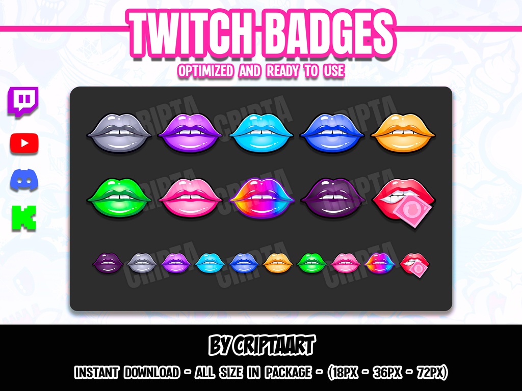 Twitchサブバッジ】セクシーリップセット / カラフル・アスティック・ストリーマー向け |