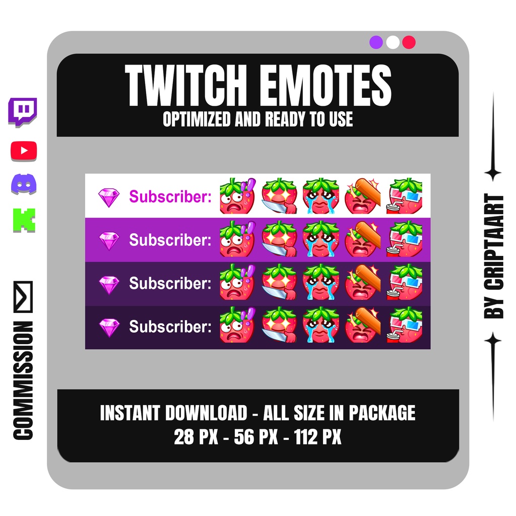 【 メガパック】いちご 絵文字・スタンプセット | Strawberry Emotes Mega Bundle (Twitch / Discord / VTuber)