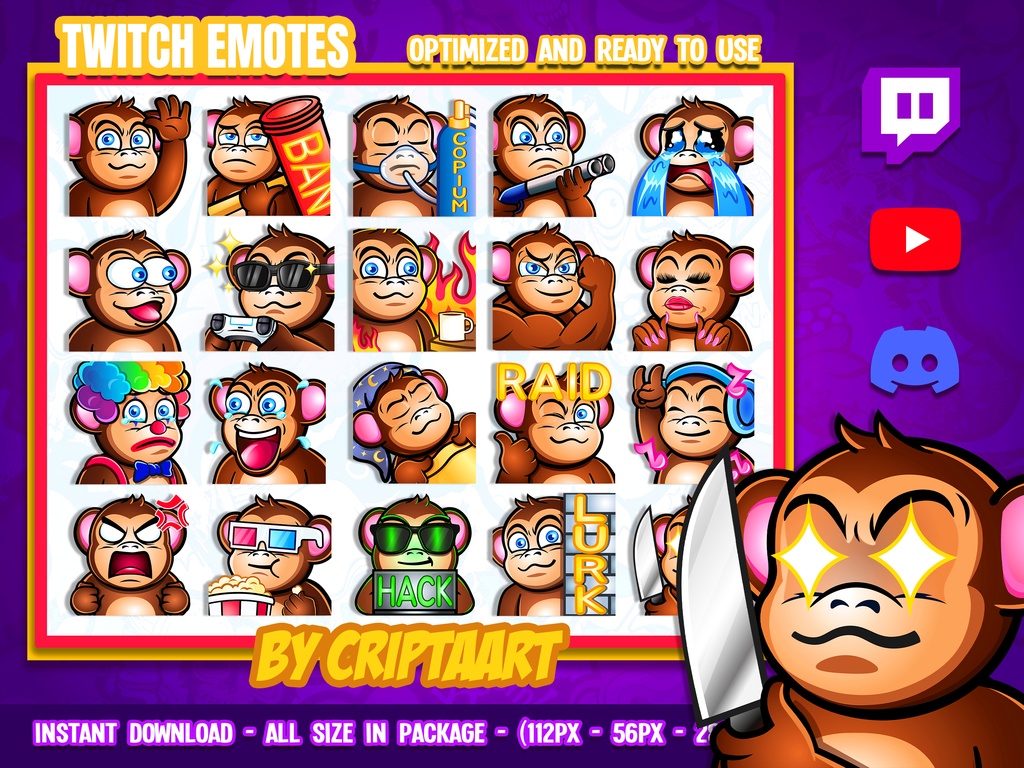 【🐒 メガパック】サル 絵文字・スタンプセット | Cute Monkey Emotes Mega Bundle (Twitch / Discord / VTuber)
