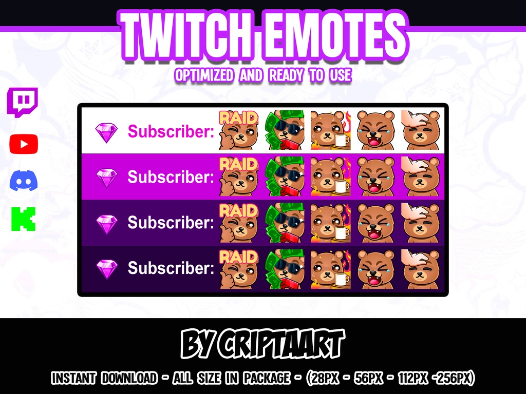 【メガパック】ちびくま 絵文字・スタンプセット | Chibi Cute Bear Emotes Mega Bundle (Twitch / Discord / VTuber)
