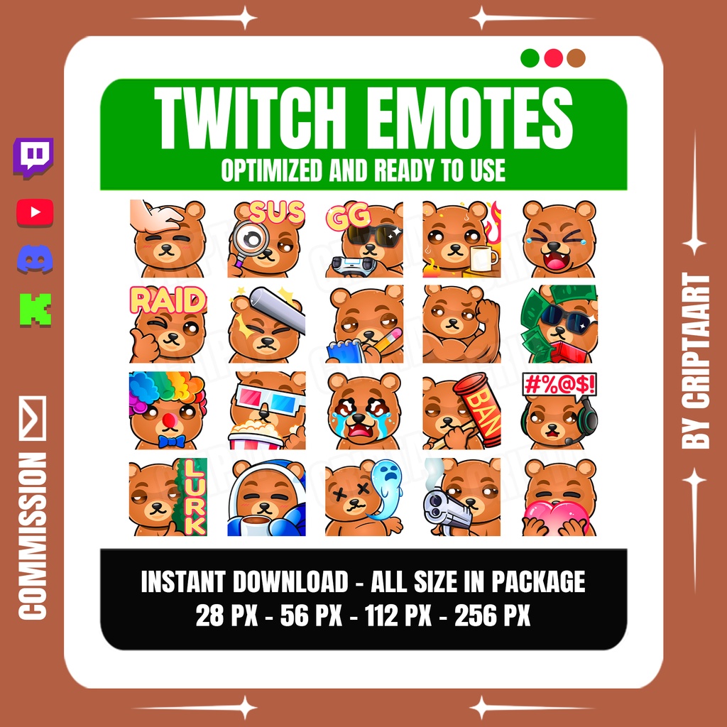 【メガパック】ちびくま 絵文字・スタンプセット | Chibi Cute Bear Emotes Mega Bundle (Twitch / Discord / VTuber)