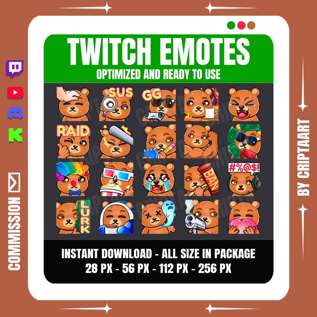 【メガパック】ちびくま 絵文字・スタンプセット | Chibi Cute Bear Emotes Mega Bundle (Twitch / Discord / VTuber)