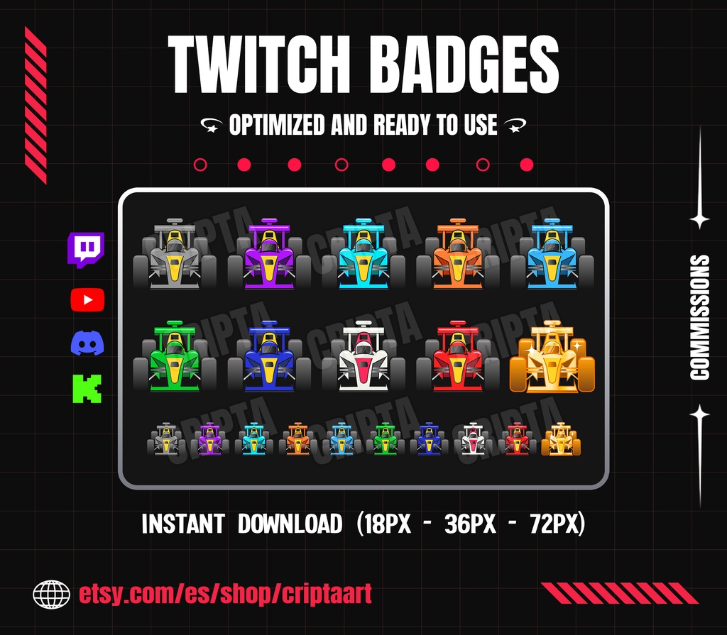 【サブバッジ】フォーミュラ・レースカー サブバッジセット | Formula Racing Car Sub Badges (Twitch / Discord / VTuber)