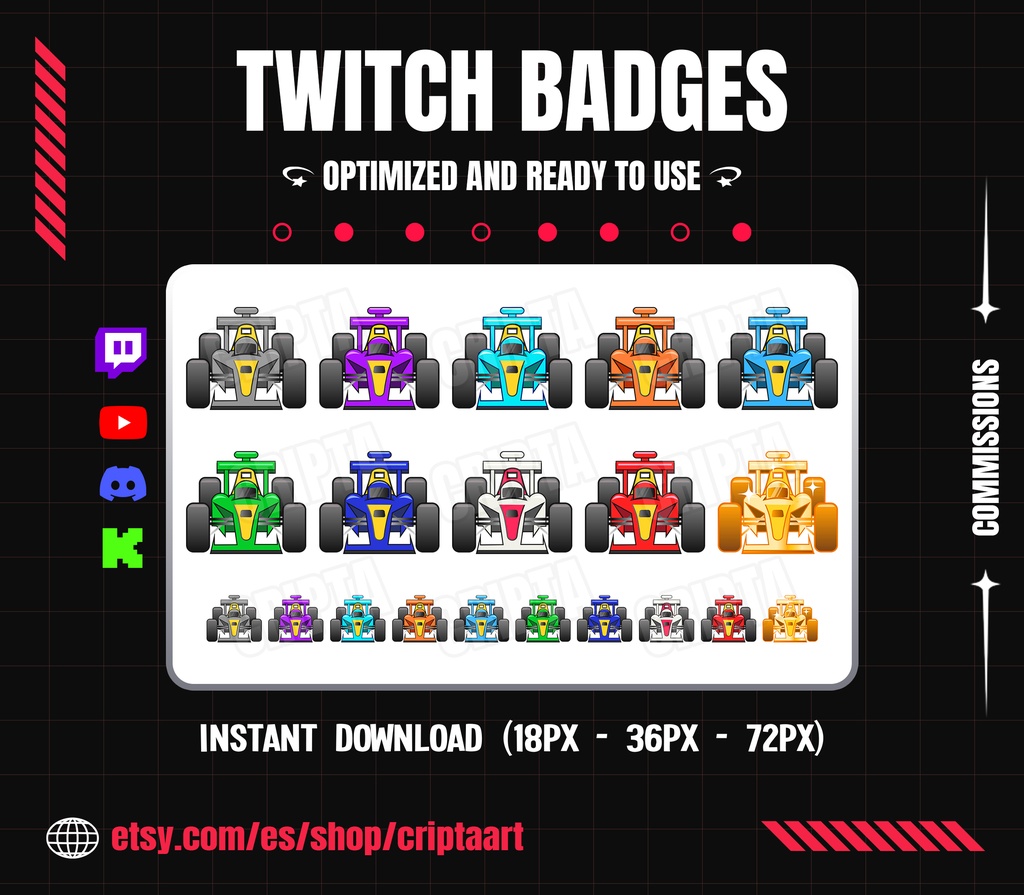 【サブバッジ】フォーミュラ・レースカー サブバッジセット | Formula Racing Car Sub Badges (Twitch / Discord / VTuber)