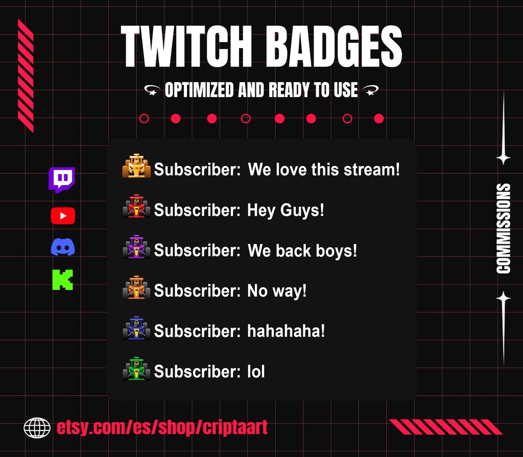 【サブバッジ】フォーミュラ・レースカー サブバッジセット | Formula Racing Car Sub Badges (Twitch / Discord / VTuber)